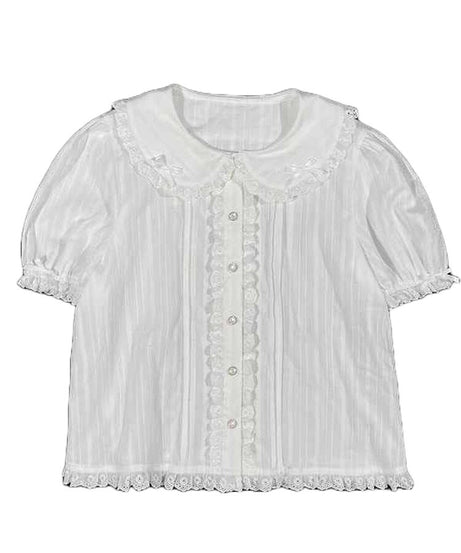 Preppy Lace Mesh Blouse - Blouses