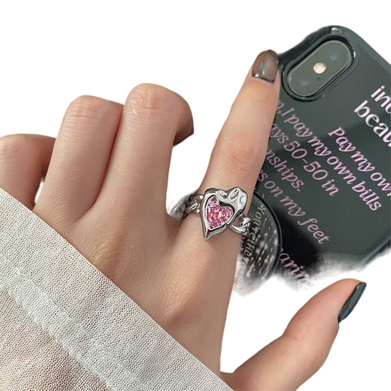 Preppy Pink Crystal Heart Ring - Rings