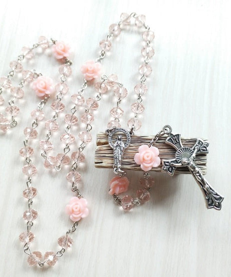 Preppy Pink Rose Crystal Necklace - Necklaces