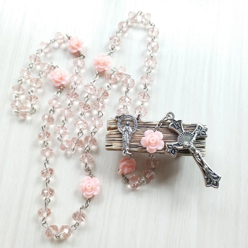 Preppy Pink Rose Crystal Necklace - Necklaces