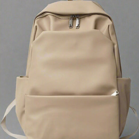 Aesthetic PU Leather Couple Backpack khaki 5003 Shoptery