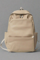 Aesthetic PU Leather Couple Backpack khaki 5003 Shoptery