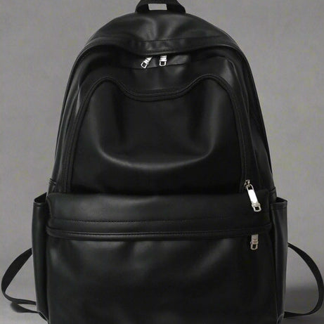 Aesthetic PU Leather Couple Backpack black 5004 Shoptery