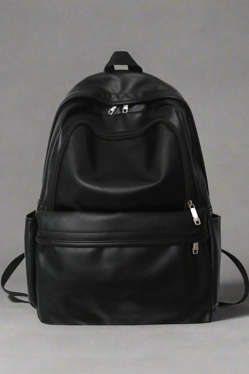 Aesthetic PU Leather Couple Backpack black 5004 Shoptery