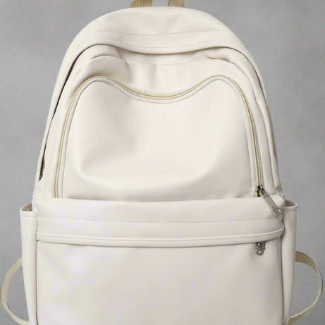 Aesthetic PU Leather Couple Backpack beige 5004 Shoptery