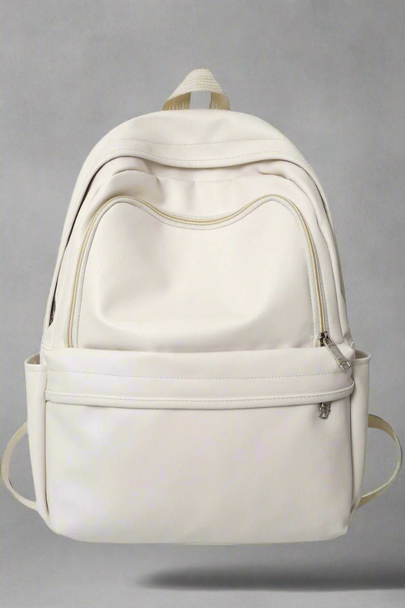 Aesthetic PU Leather Couple Backpack beige 5004 Shoptery