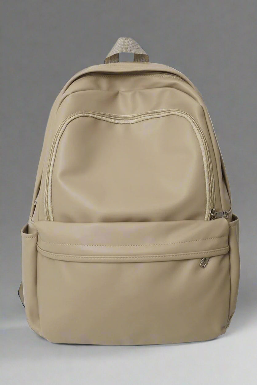 Aesthetic PU Leather Couple Backpack khaki 5004 Shoptery