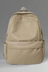 Aesthetic PU Leather Couple Backpack khaki 5004 Shoptery