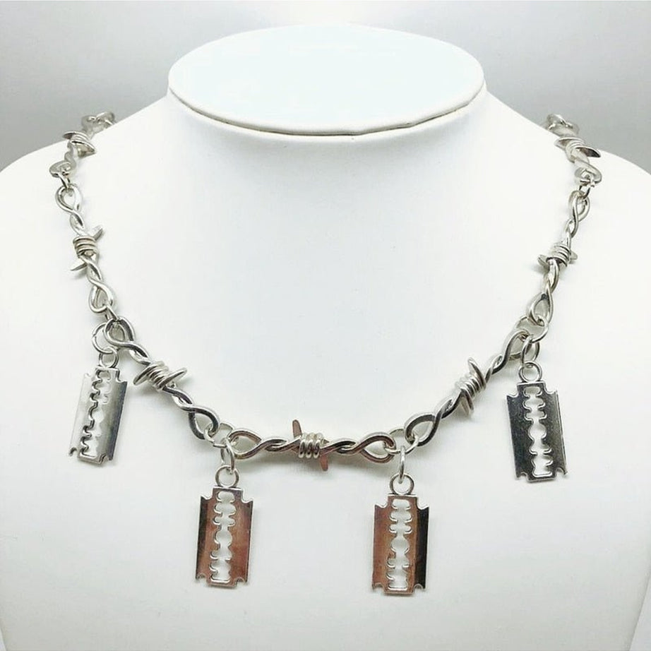Edgy Punk Blade Necklace Silver1 Shoptery