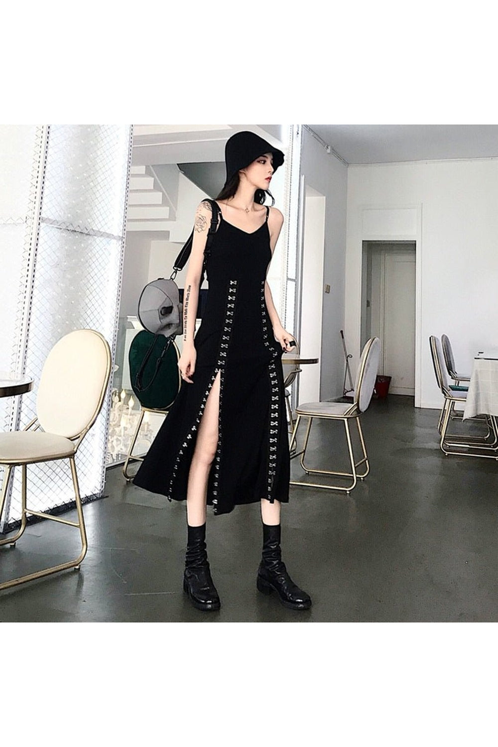 Punk & Goth Metal Buckles Dress - Dresses