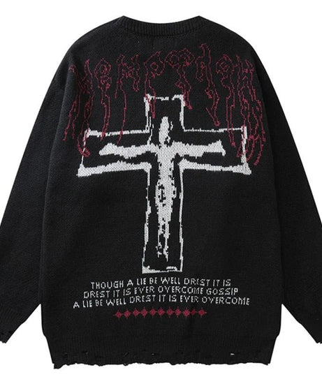 Punk Gothic Knit Pullover - Sweatshirts