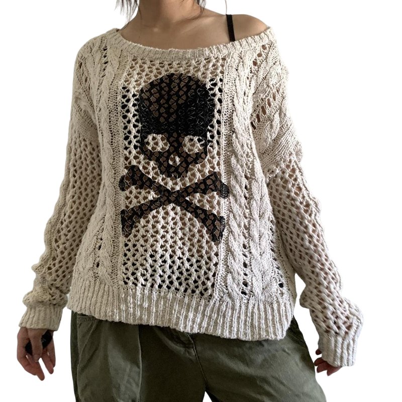 Punk Hollow Out Knitted Sweater - Sweaters