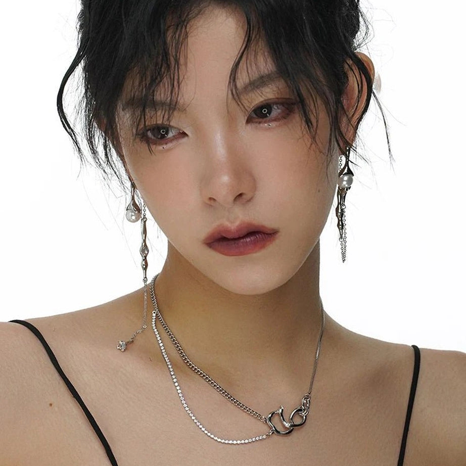 Alt Punk Pearl Tassel Drop Earrings Shoptery