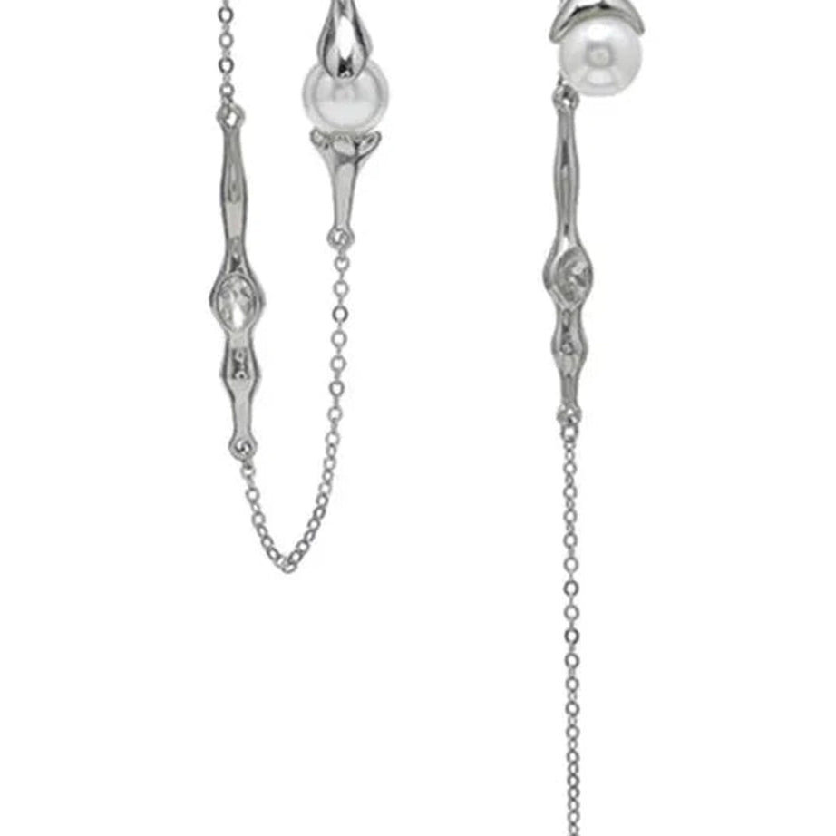 Alt Punk Pearl Tassel Drop Earrings long Shoptery