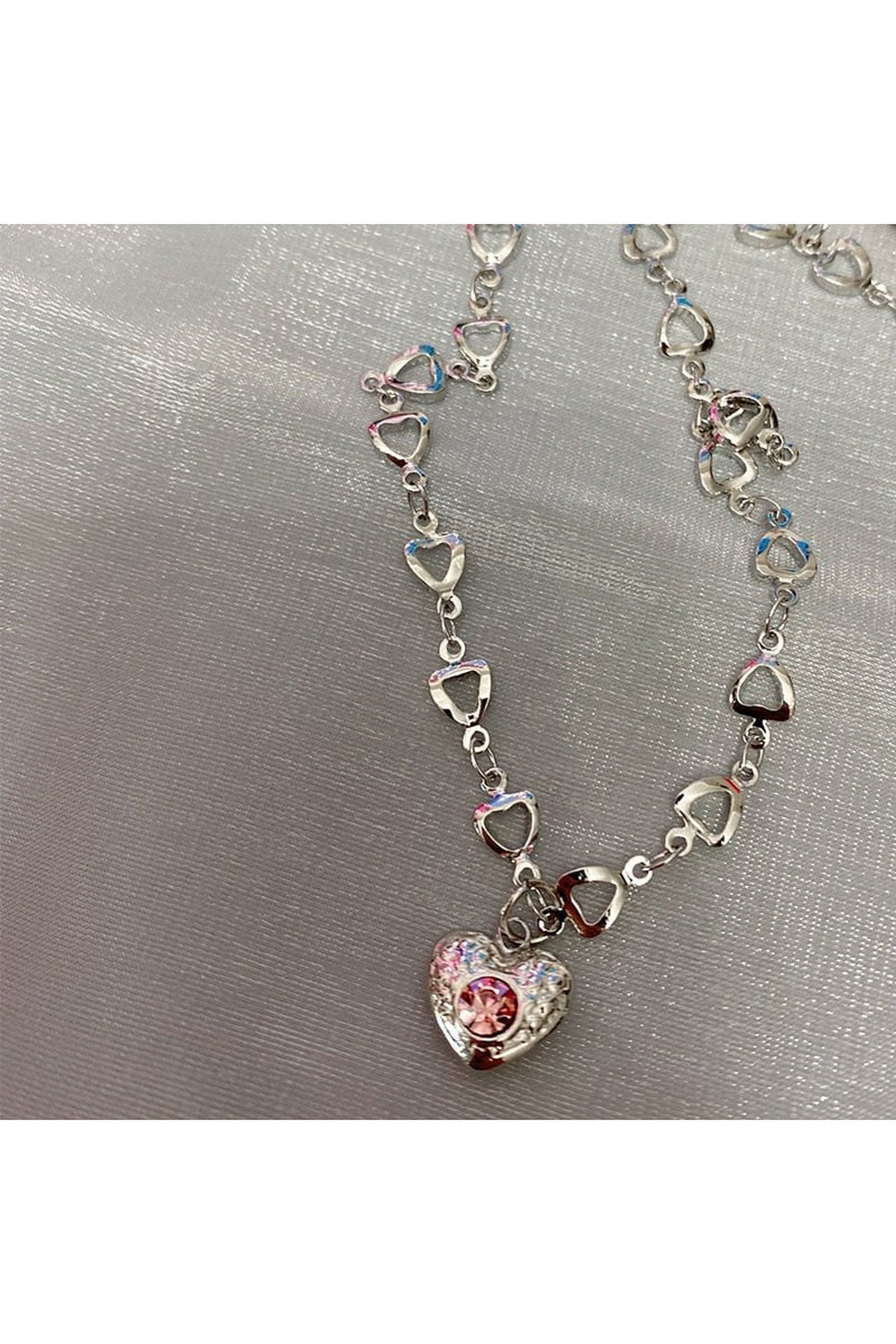 Punk Pink Love Heart Necklace -