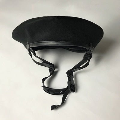 Punk Style Black Beret Adjustable Buckle - Hats