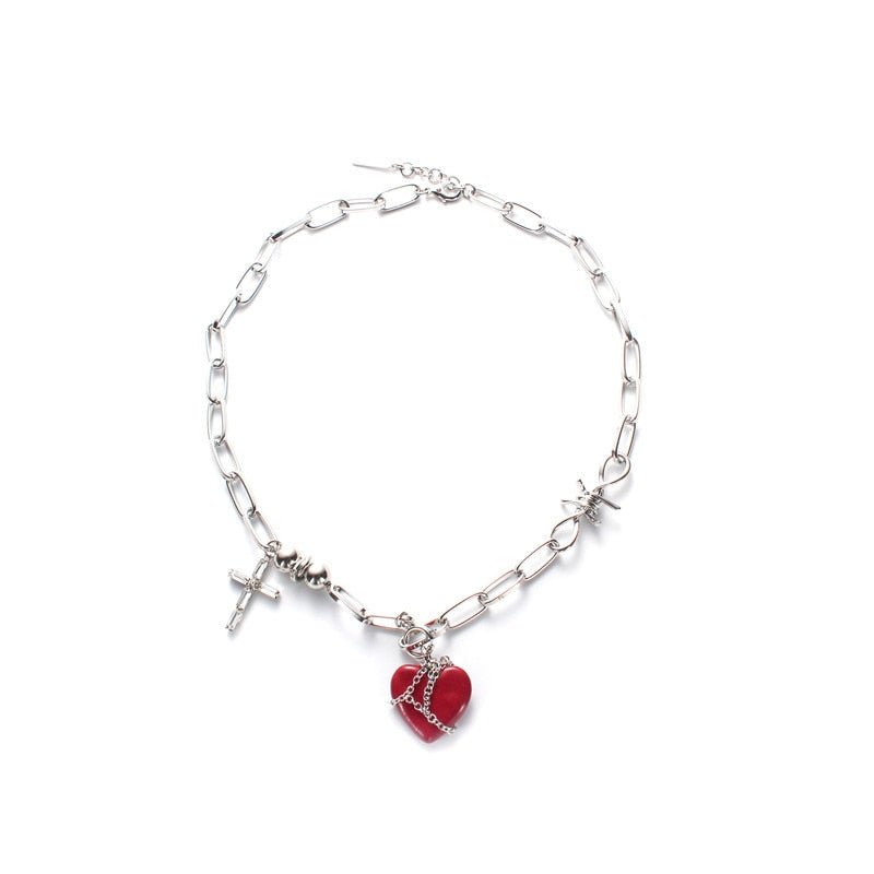 Punk Style Red Heart Shape Necklace -