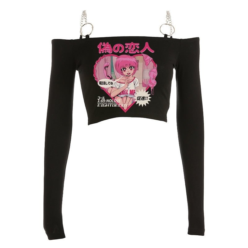 Punk Y2k Pastel Goth Long Sleeve Crop Tops - Crop Tops