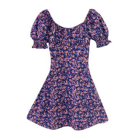 Purple Floral Dress - Dresses