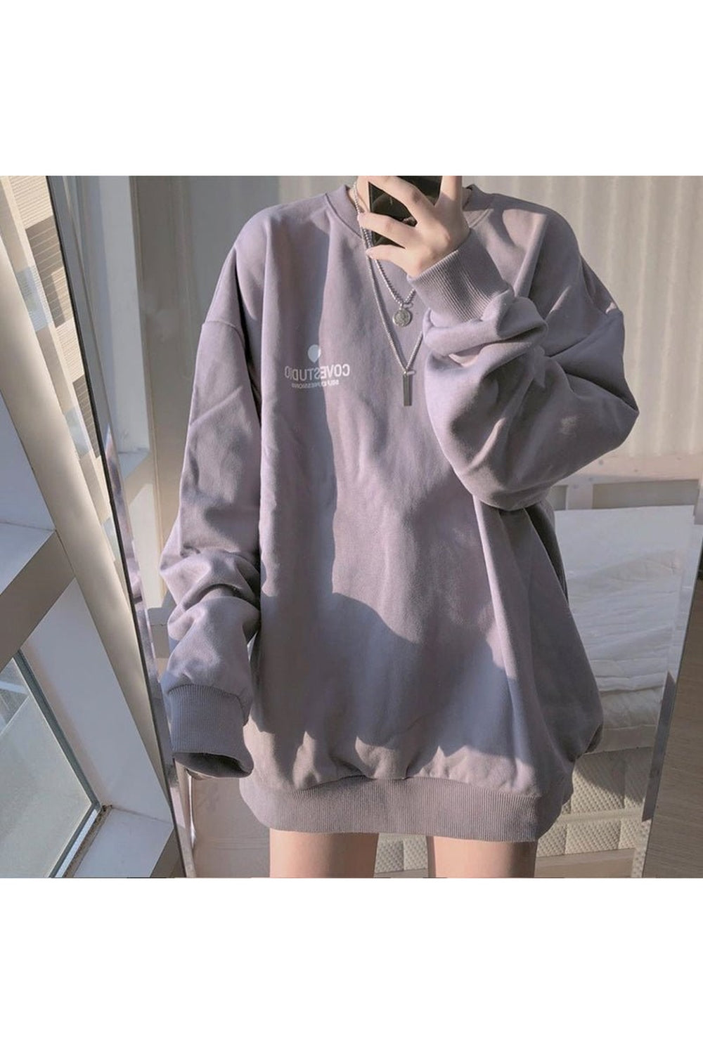 Purple Pastel Aesthetic Loose Sweatshirt - Sweatshirts