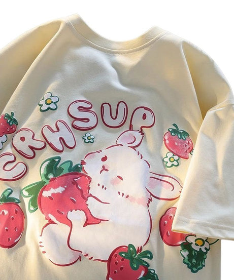 Rabbit Strawberry Print T-shirt - T-shirts