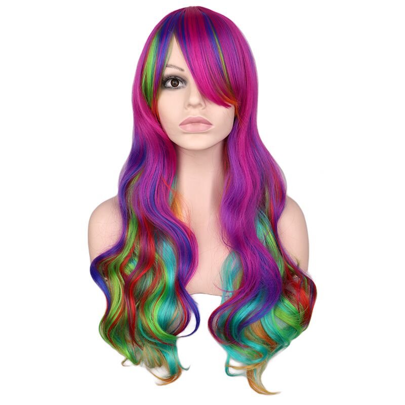 Rainbow Colorful Long Curly Wig - Wigs