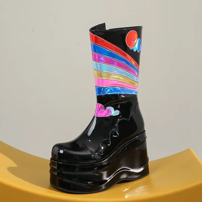 Rainbow Platform Wedge Boots -