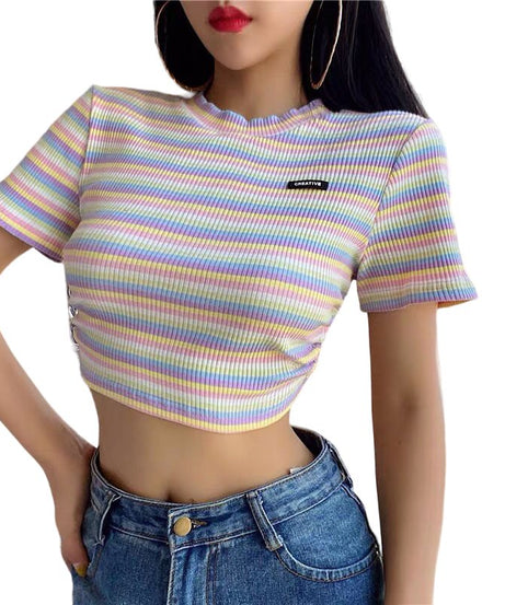 Rainbow Print Crop Top - Crop Tops