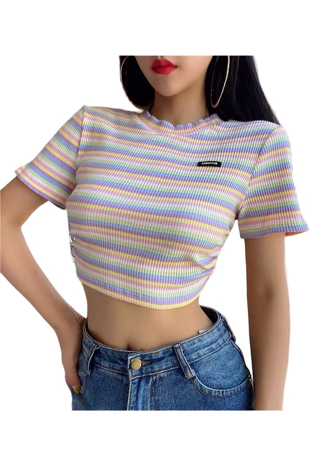 Rainbow Print Crop Top - Crop Tops