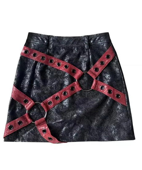 Red & Black PU Leather Mini Skirt - Skirts