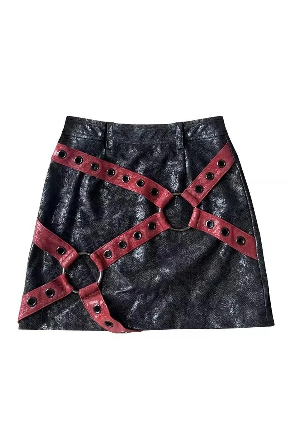 Red & Black PU Leather Mini Skirt - Skirts