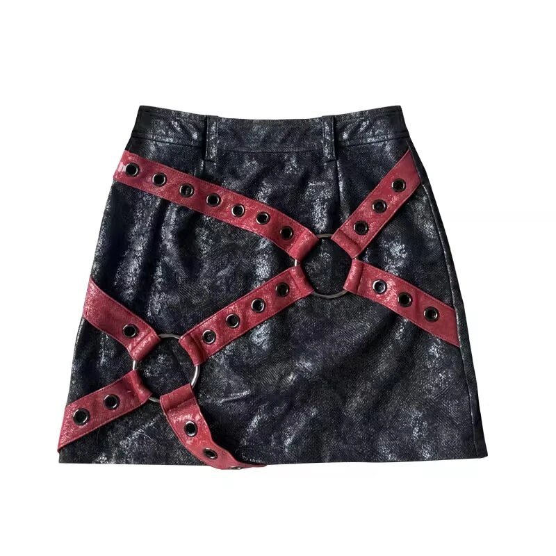 Red & Black PU Leather Mini Skirt - Skirts