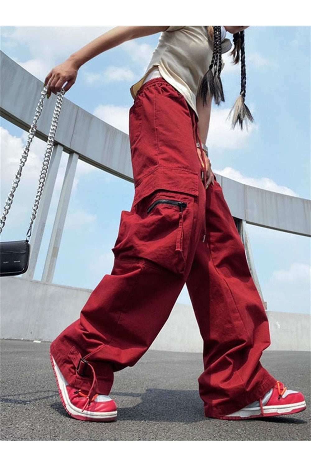 Red Cargo Wide Leg Pants Red Shoptery