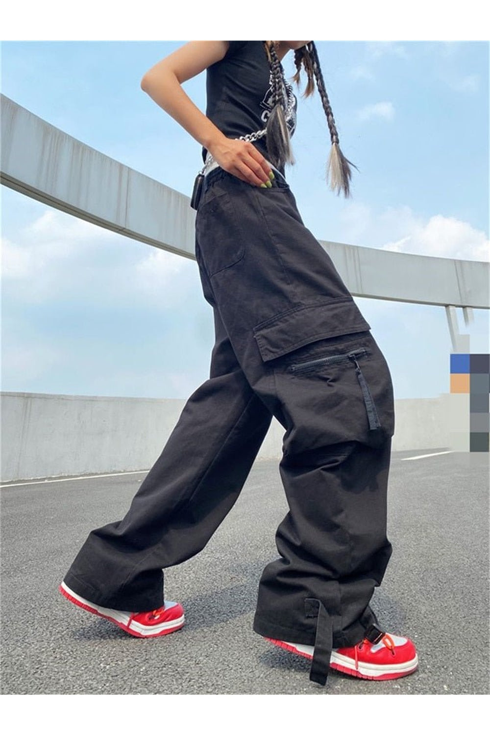 Red Cargo Wide Leg Pants Shoptery