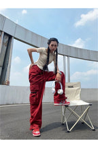 Red Cargo Wide Leg Pants Shoptery