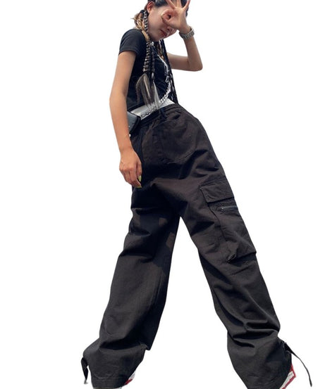 Red Cargo Wide Leg Pants - Pants