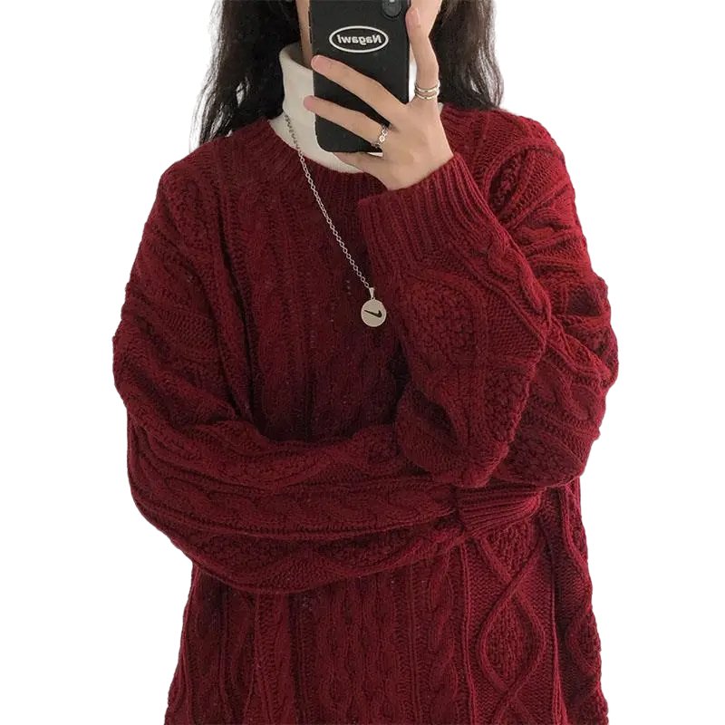 Red Twist Knit Preppy Sweater -