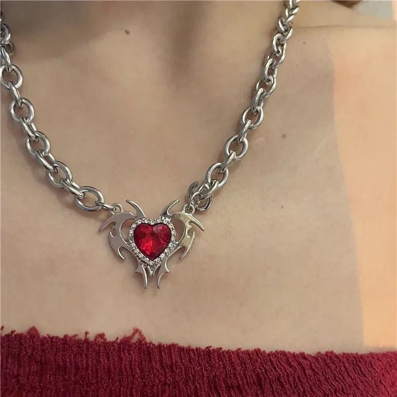 Red Zircon Love Thick Chain Necklace -
