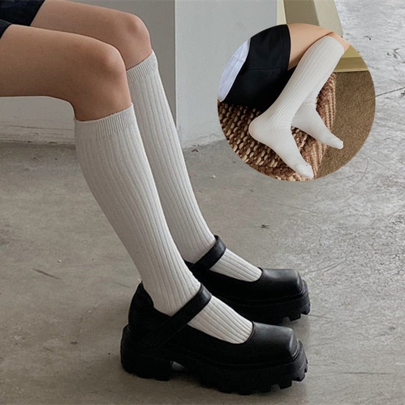 Retro Aesthetic Knit Cotton Long Socks - Socks