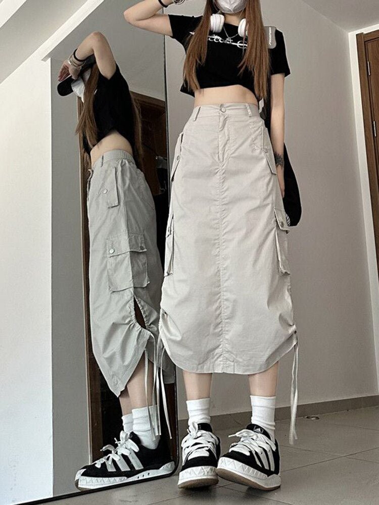 Retro Cargo Skirt with Pockets - Skirts