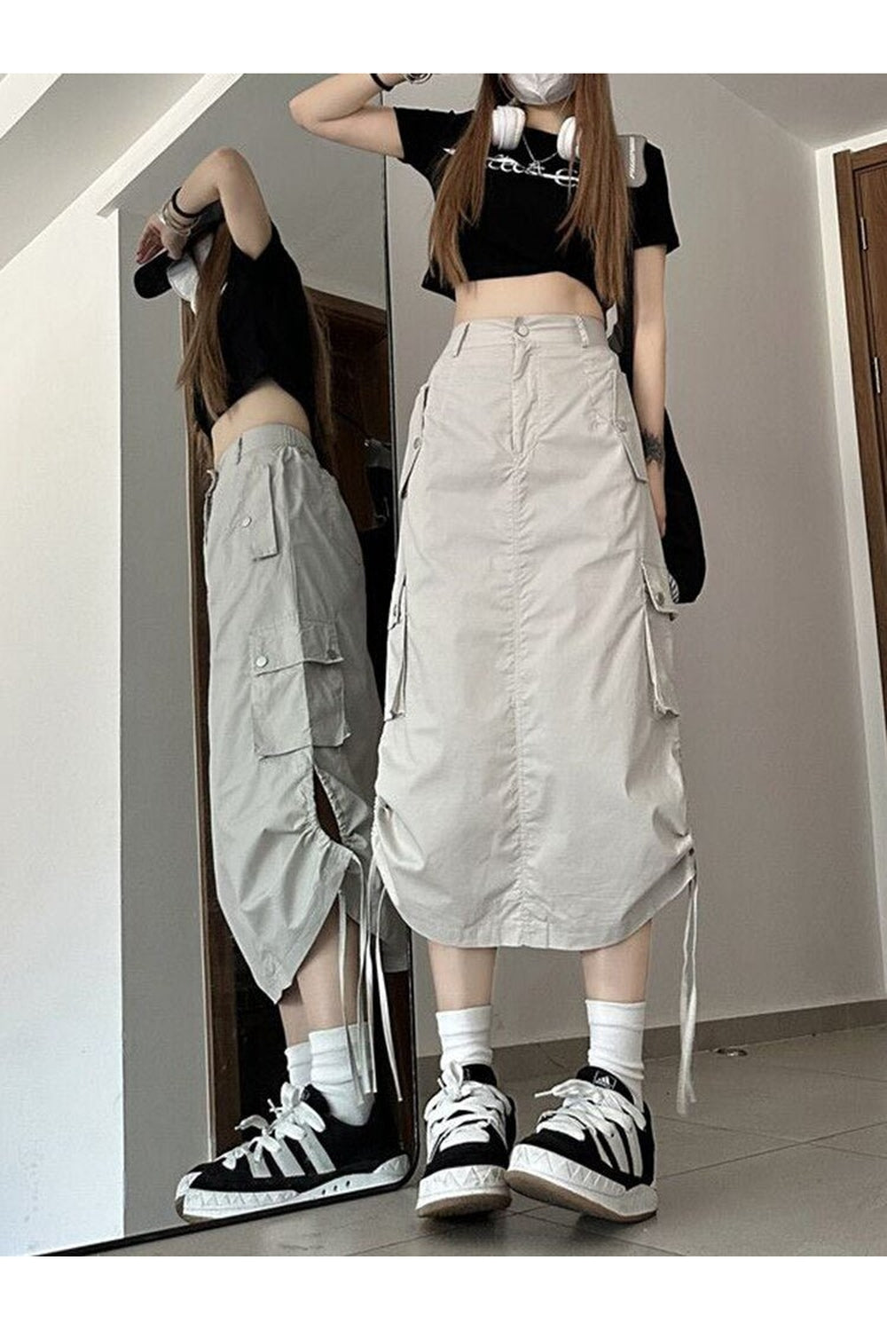 Retro Cargo Skirt with Pockets - Skirts