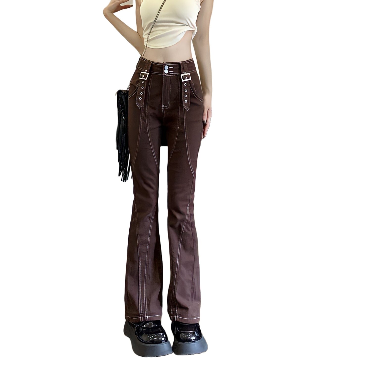 Retro Flared Brown Jeans - Jeans