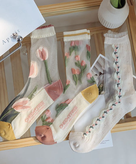 Retro Flower Transparent Socks - Socks