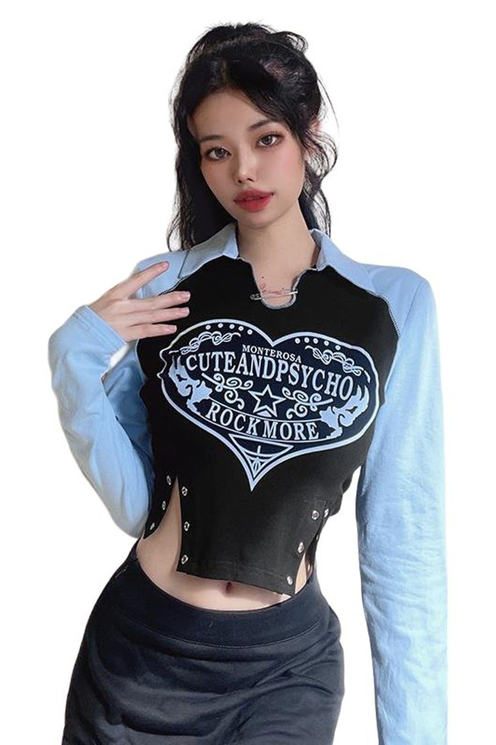 Retro Irregular Long Sleeve Crop Top - Crop Tops