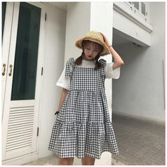 Buy Retro Kawaii Sleeveless Elegant Plaid Dress - Shoptery