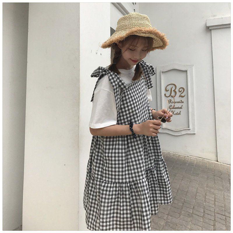 Buy Retro Kawaii Sleeveless Elegant Plaid Dress - Shoptery