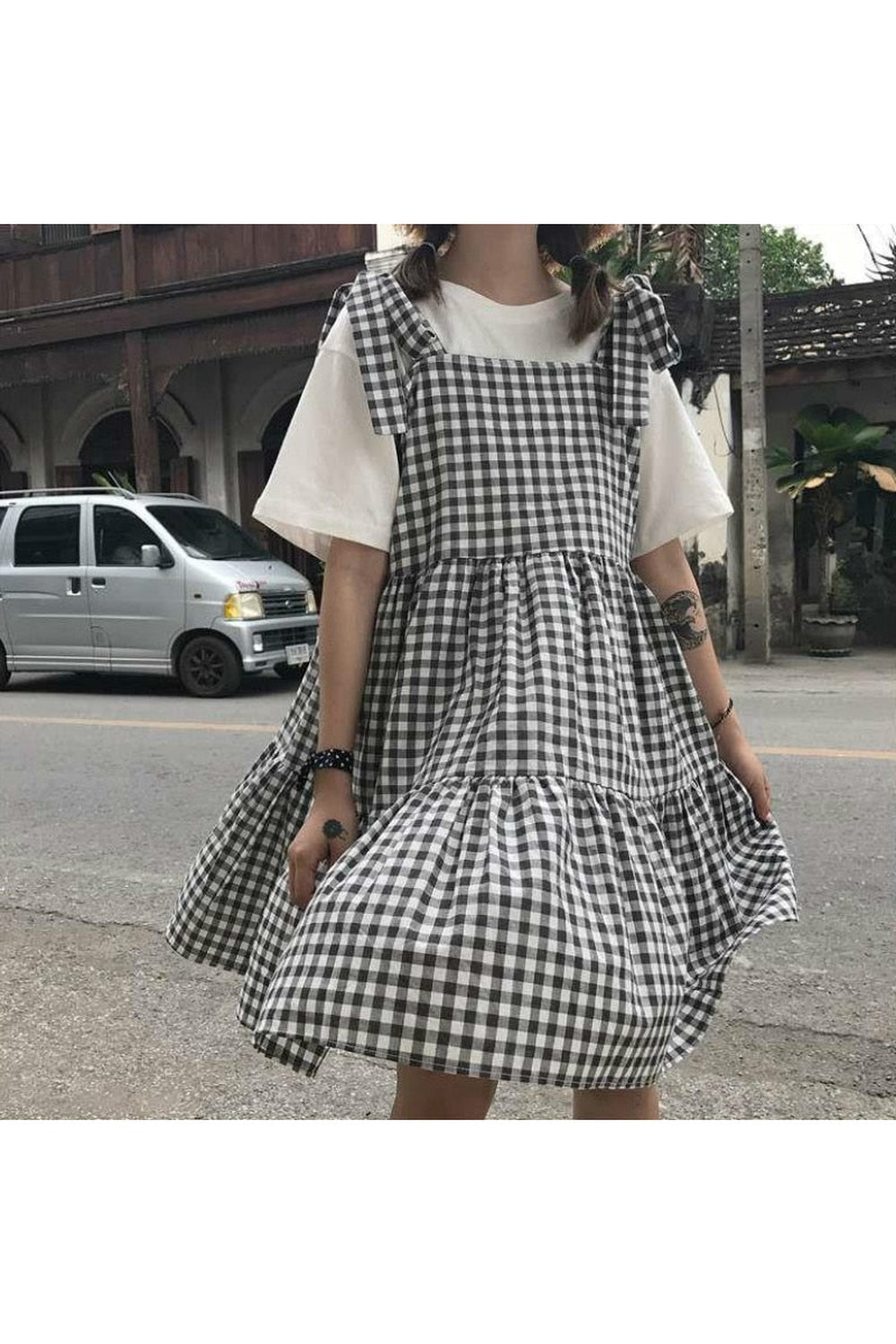 Retro Kawaii Sleeveless Elegant Plaid Dress - Dresses