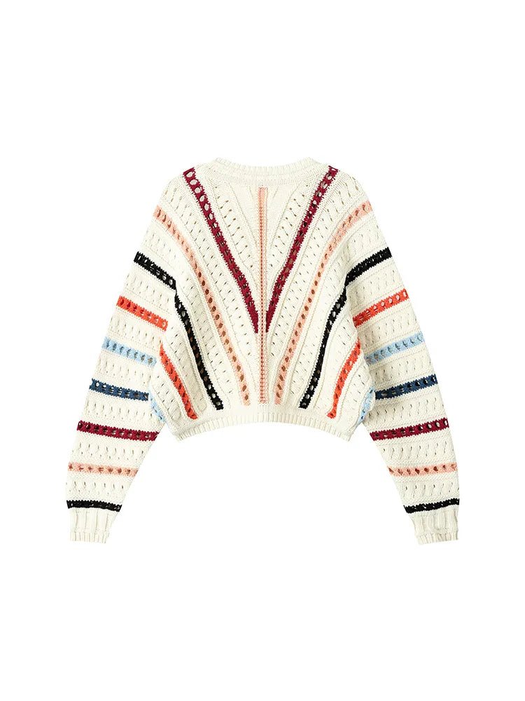 Retro Striped Crochet Crop Sweater -