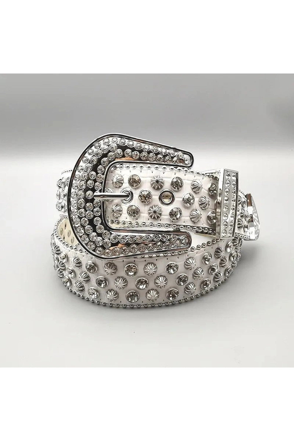 Rhinestone Rivet Denim Y2K Style Belt WHITE 110cm Shoptery