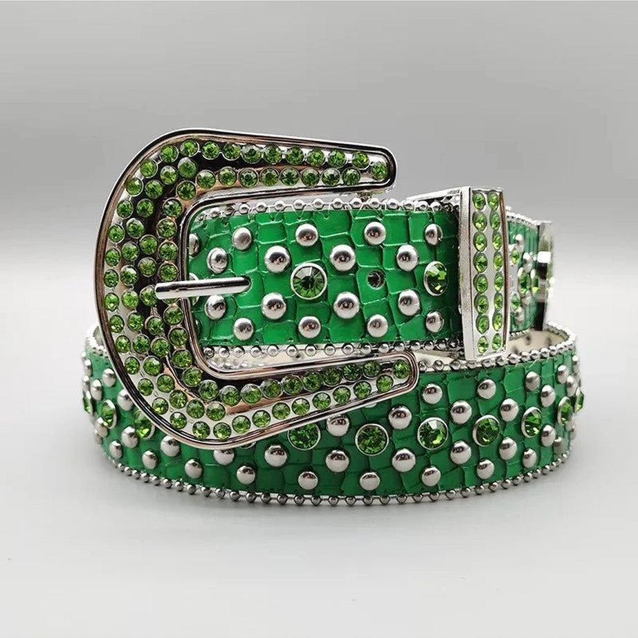 Rhinestone Rivet Denim Y2K Style Belt green 110cm Shoptery